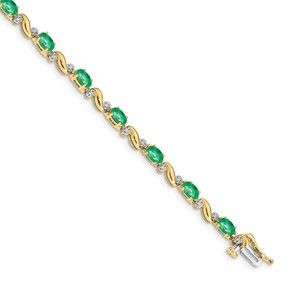 Million Charms 14k Yellow Gold Diamond and Green Emerald Bracelet 7in.